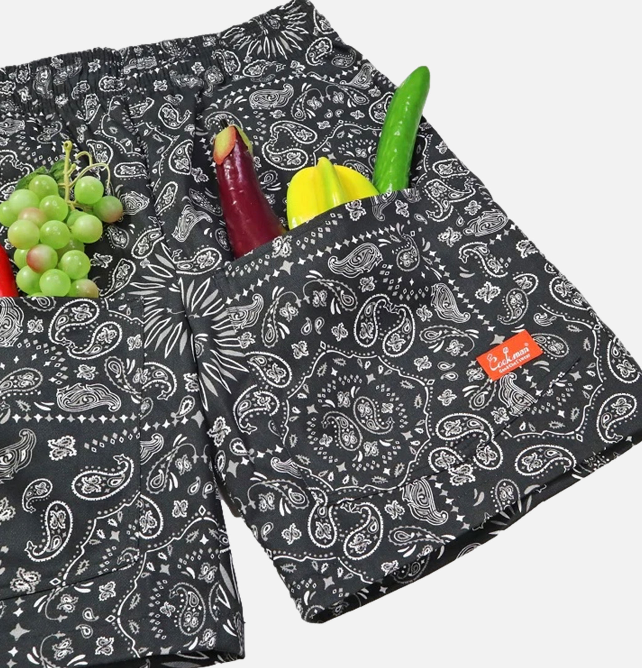 Cookman Chef Short Pants Front Pocket - Paisley Black