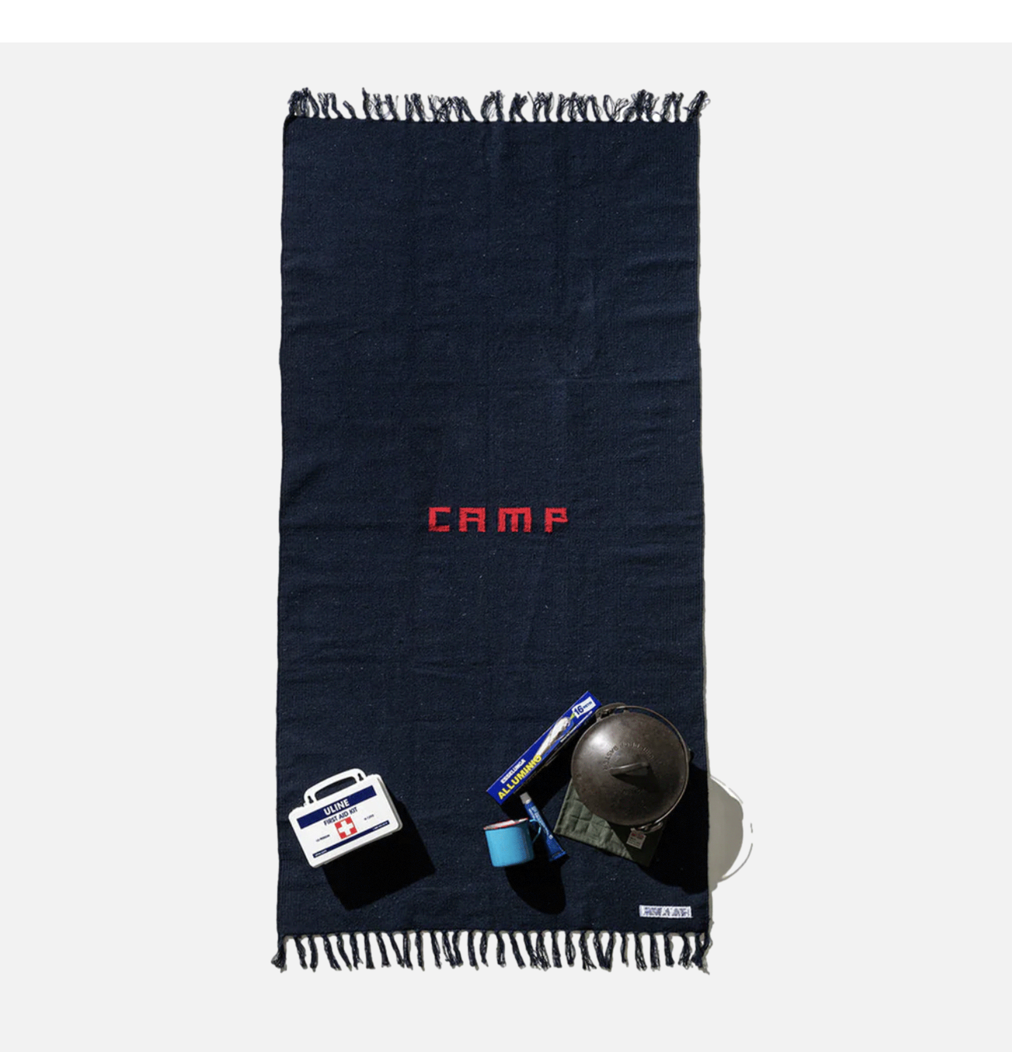 Puebco Navy Recycled Yarn Hand-Woven Camp Rug