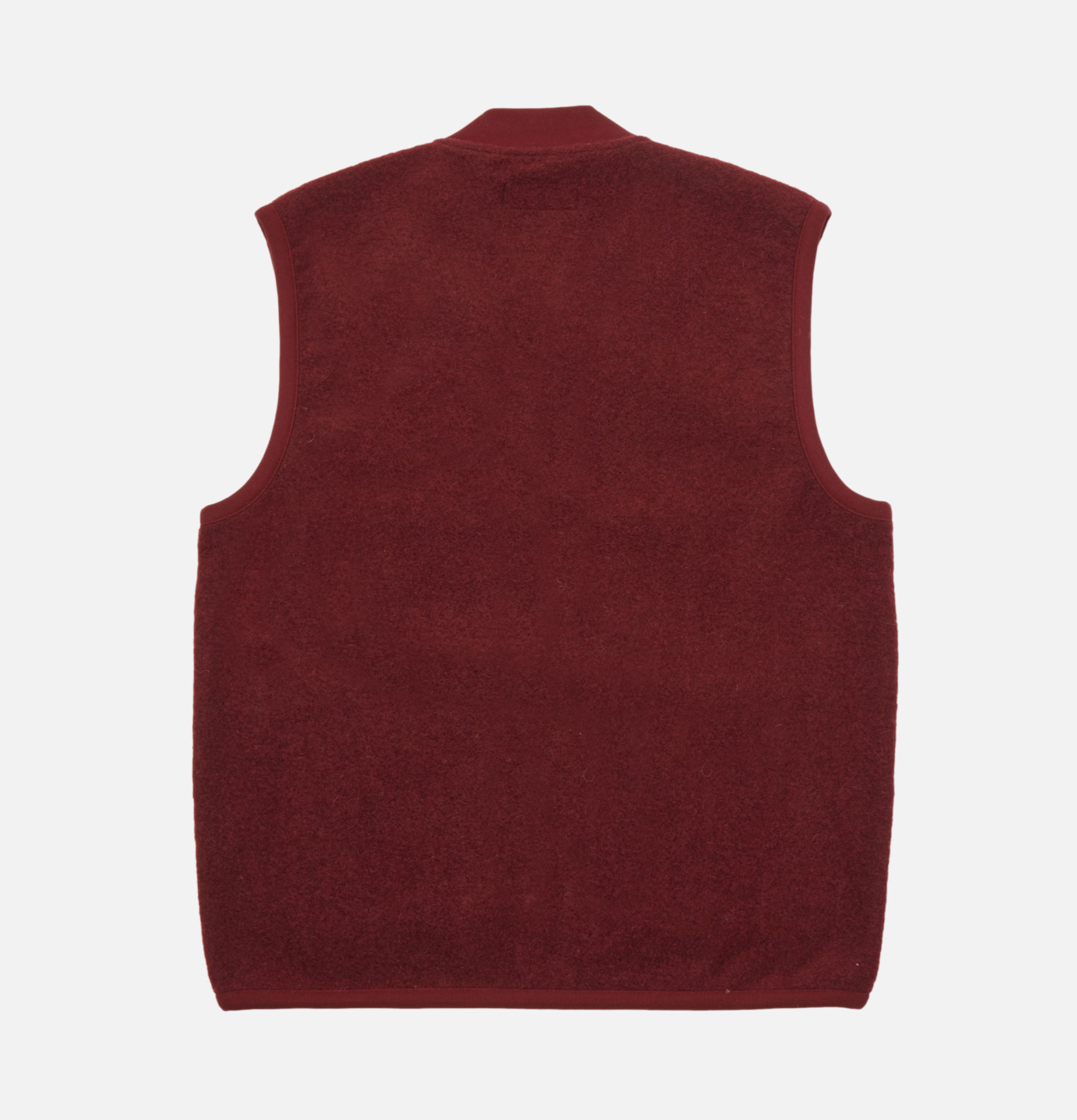 Universal Works Zip Waistcoat Wool Deep Red sleeveless jacket