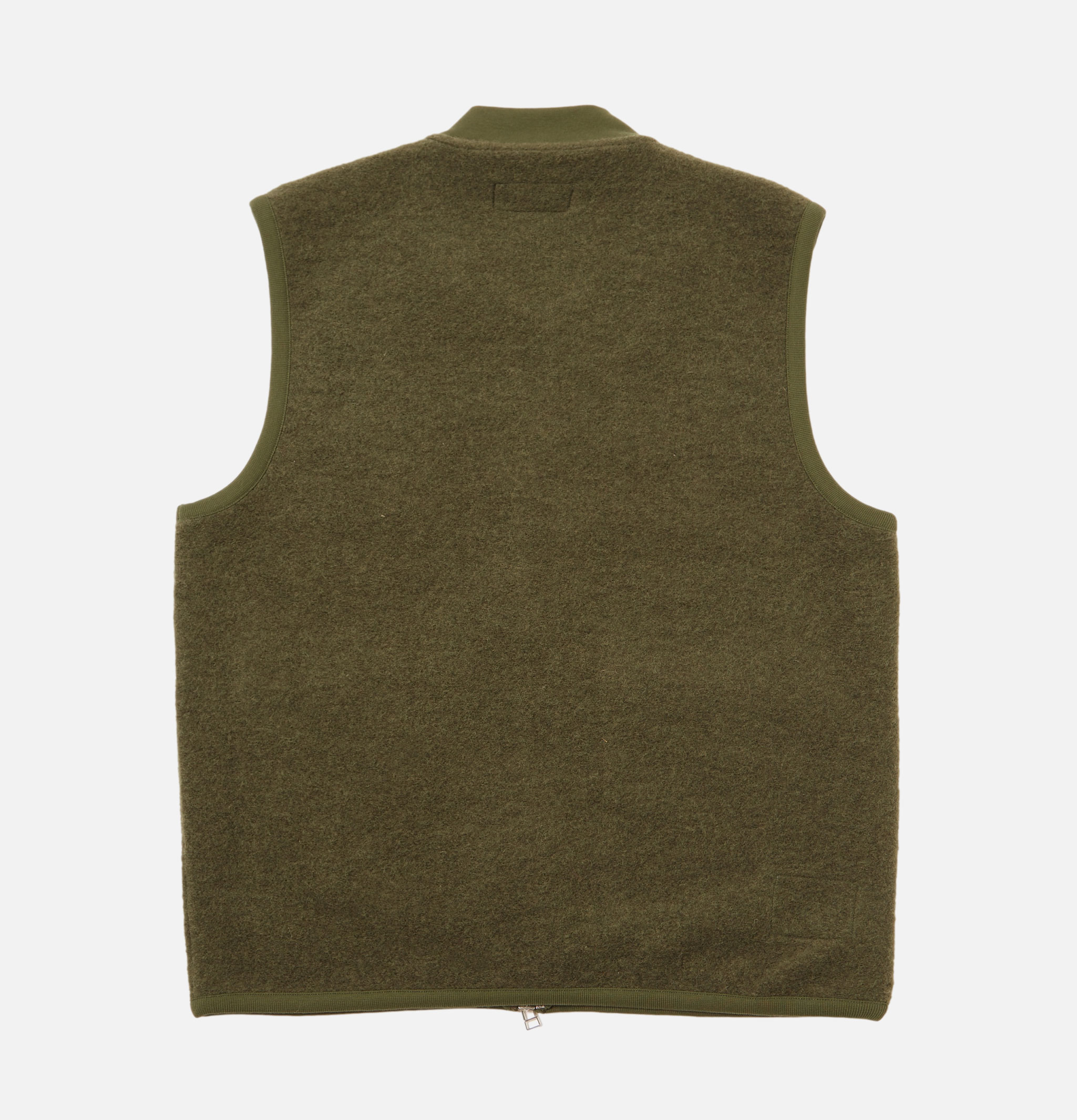 Universal Works Zip Waistcoat Wool Olive sleeveless jacket