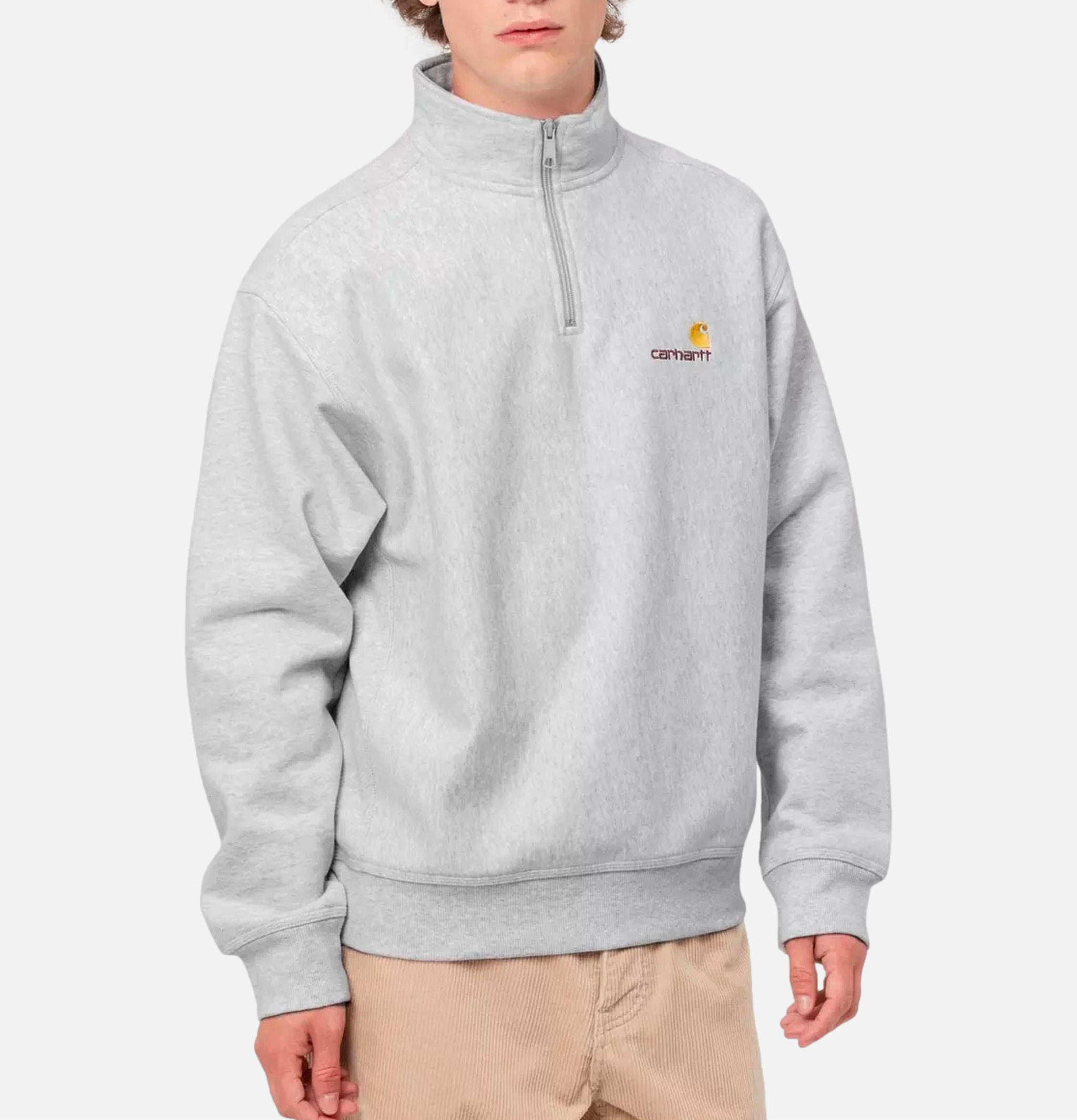 American Script Sweat Half Zip Ash Heather Carhartt WIP