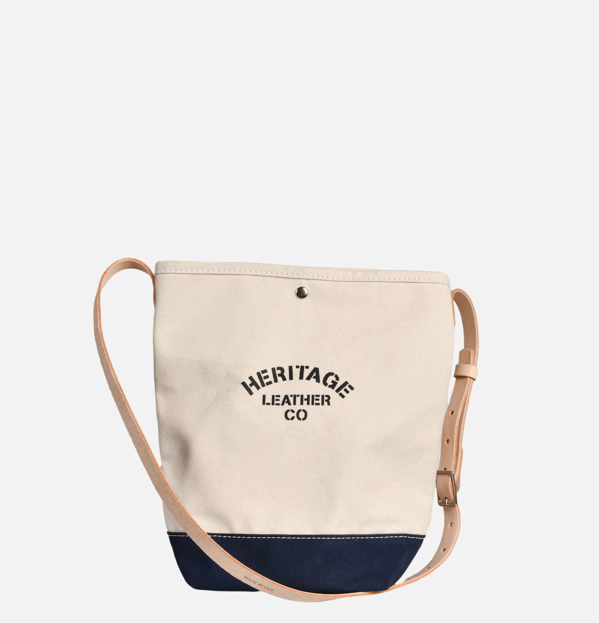 Heritage Leather Company Canvas Bucket Shoulder Bag Navy et Natural