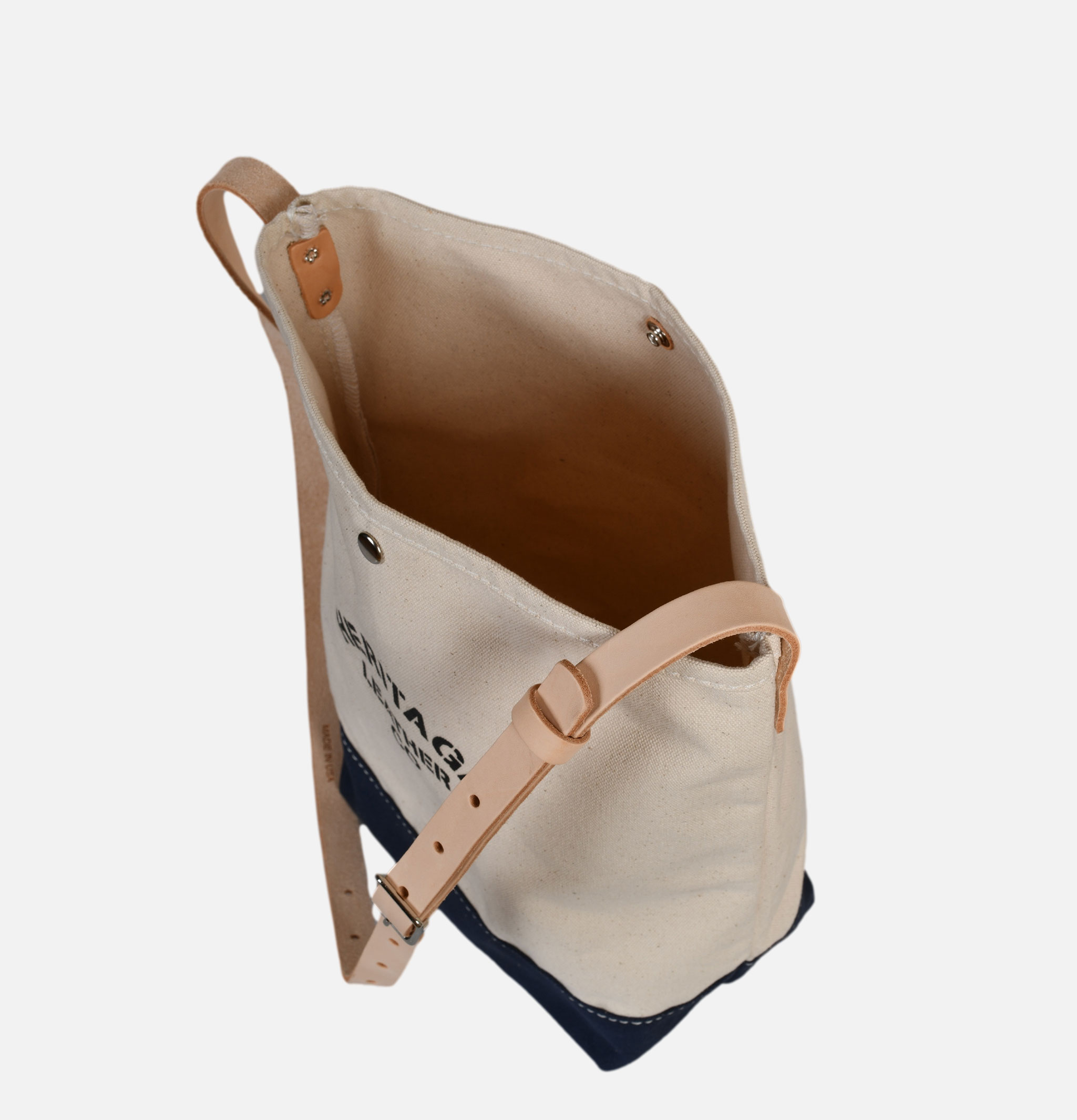 Heritage Leather Company Canvas Bucket Shoulder Bag Navy et Natural