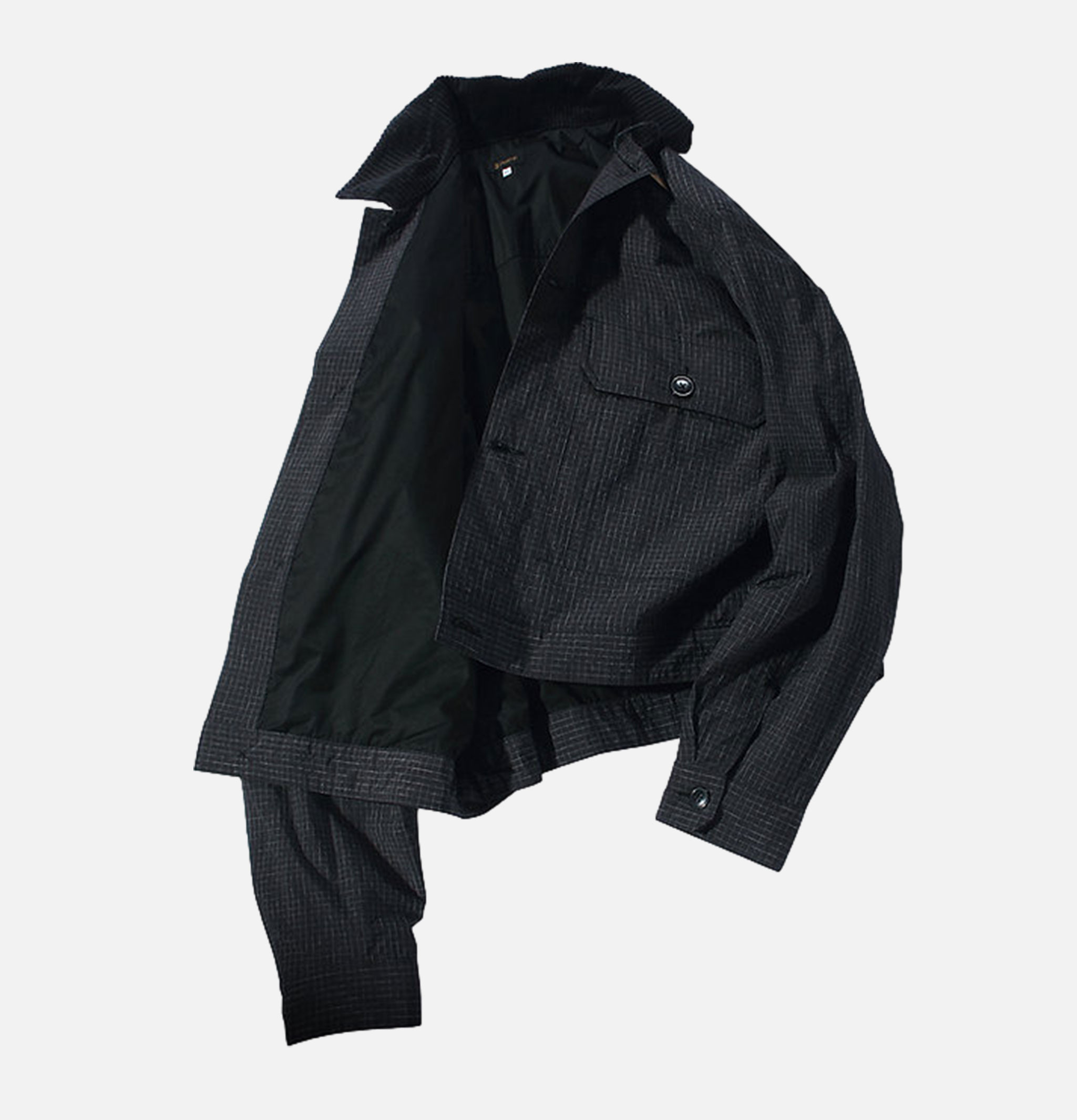 Cropped Work Jacket Check Black Standard Types