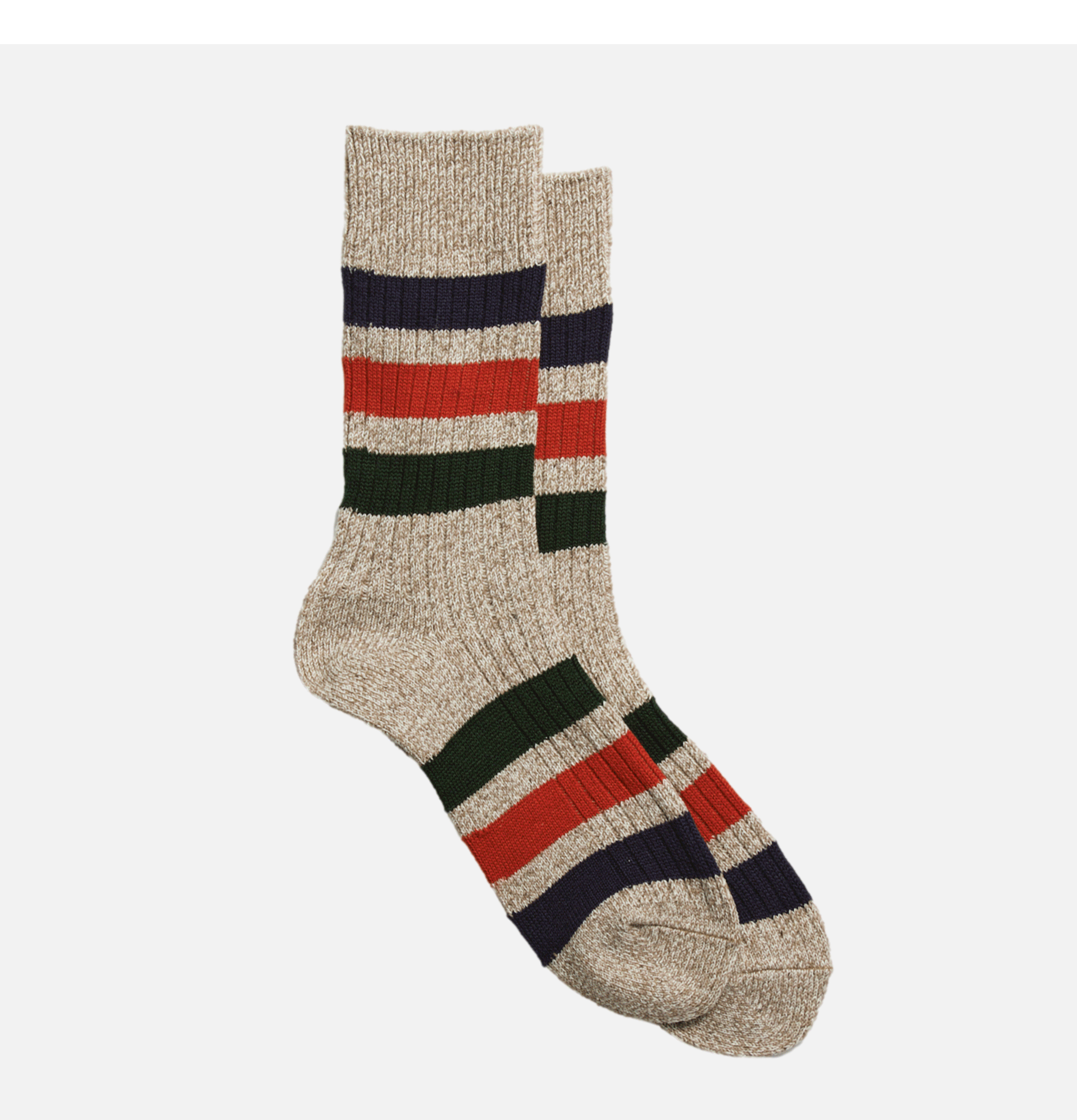 Rototo Park Stripe Crew Socks Beige (Updated Version)