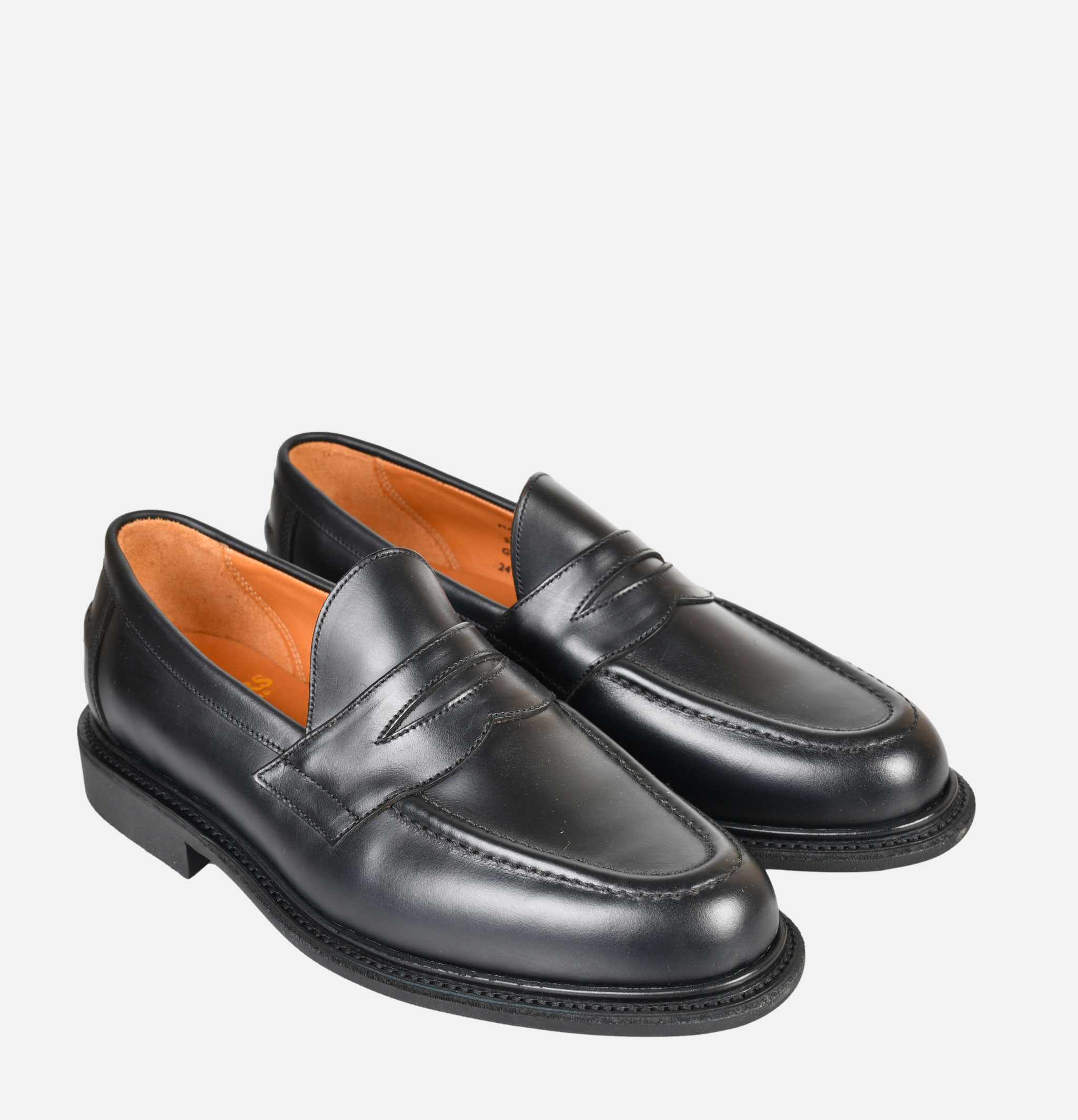 Sanders Black Leather Pull Up Penny Loafers