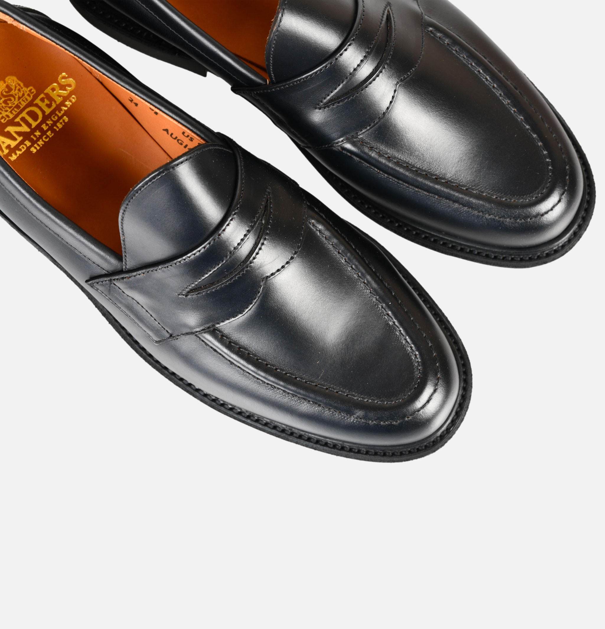 Sanders Black Leather Pull Up Penny Loafers