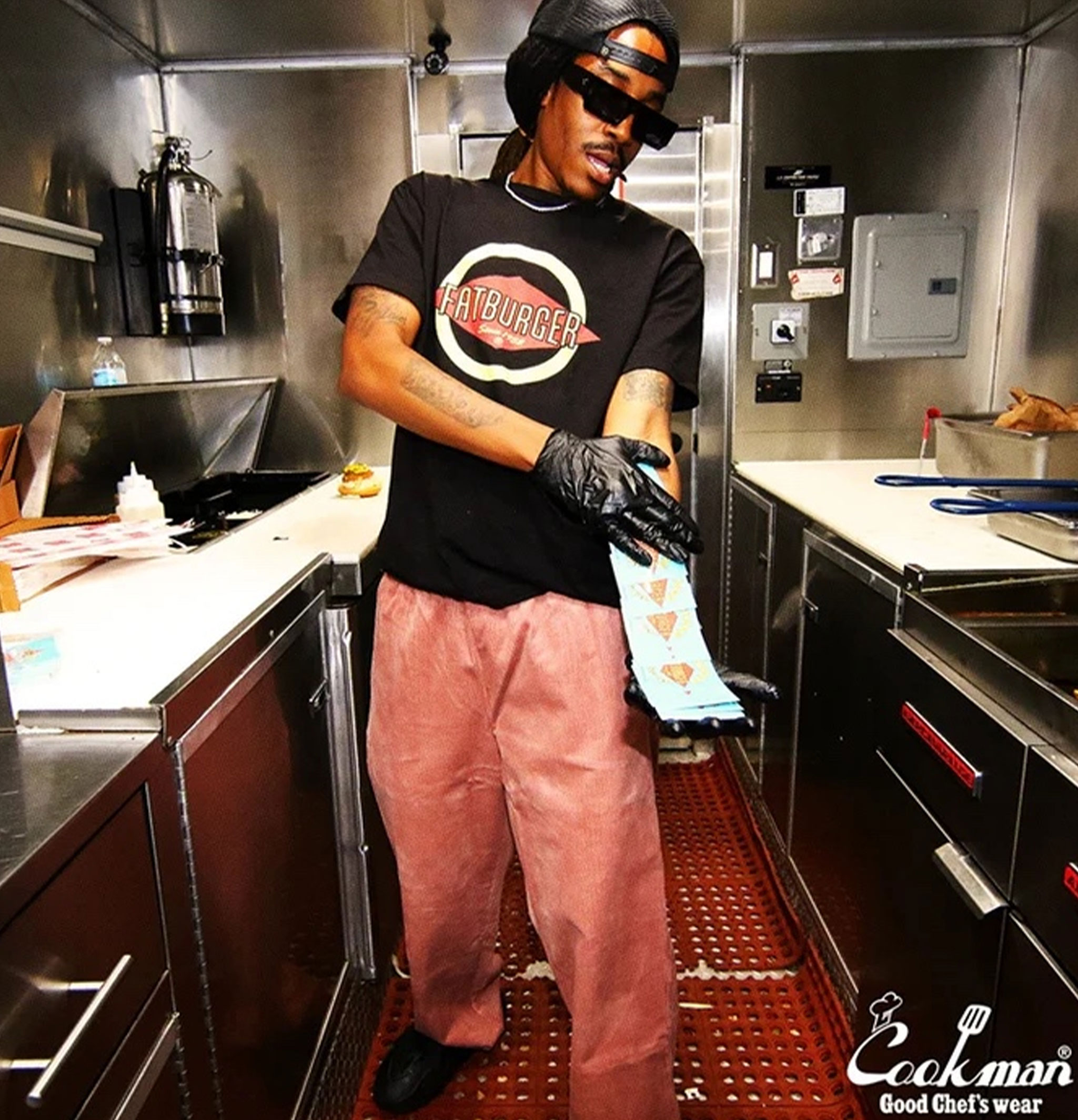 Fatburger x Cookman Collaboration Chef Pants - Semiwide Corduroy FAT Pink