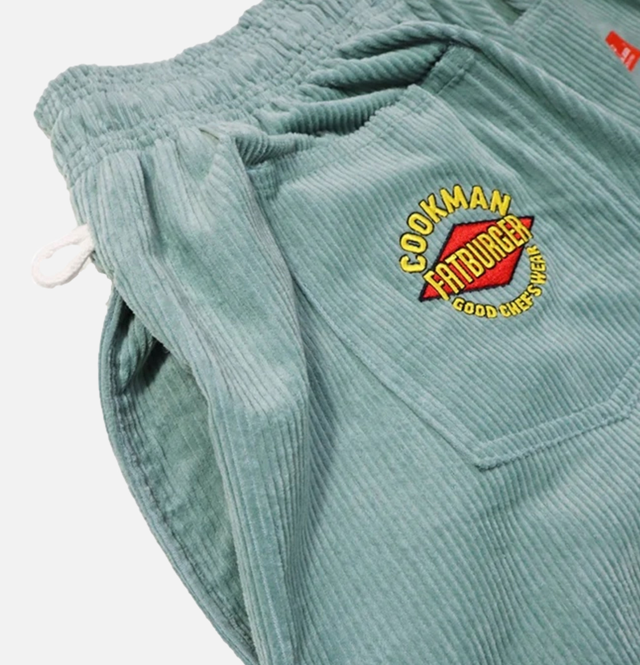 Fatburger x Cookman Collaboration Chef Pants - Semi-large Corduroy FAT Blue