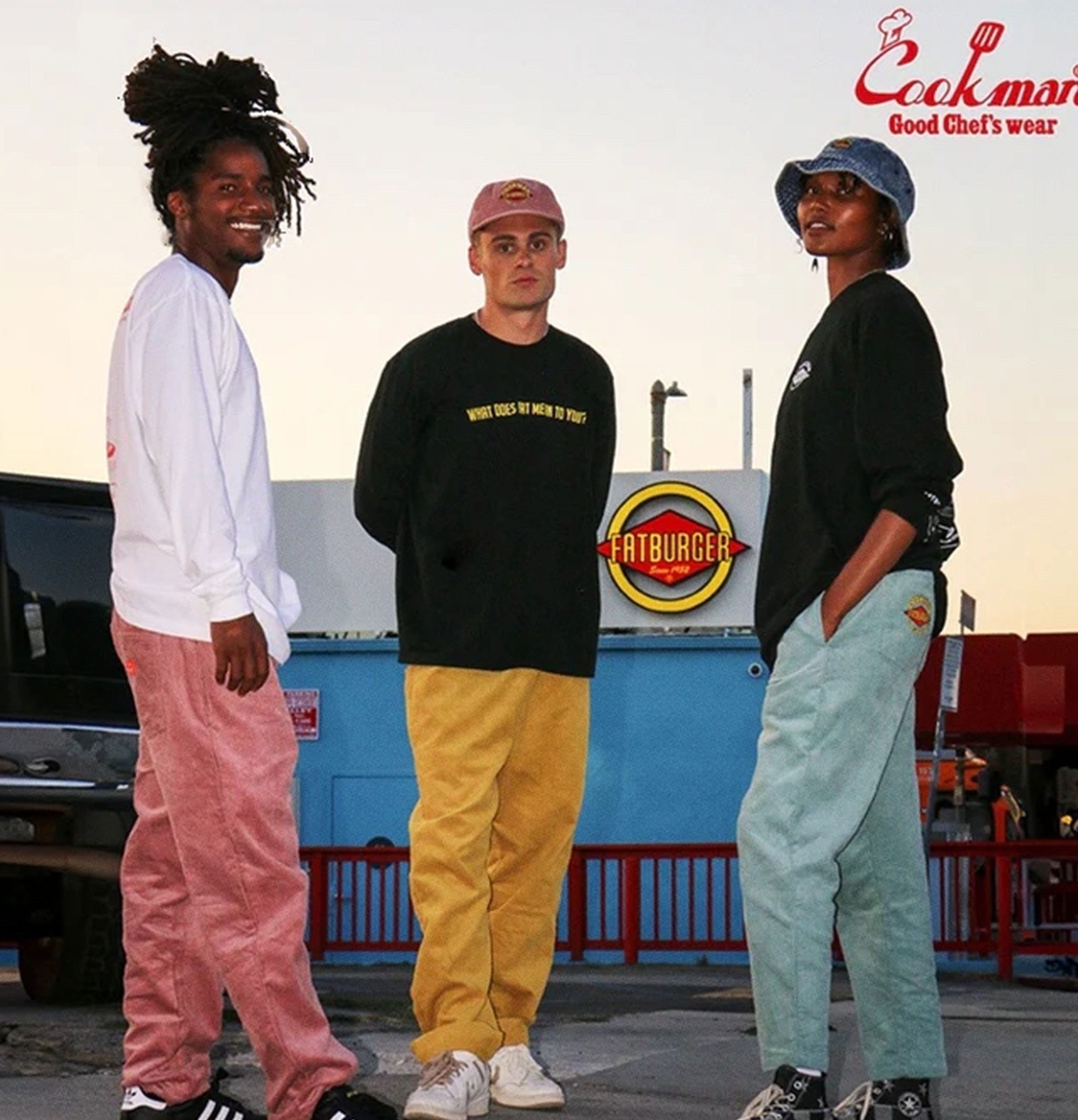 Fatburger x Cookman Collaboration Chef Pants - Semi-large Corduroy FAT Blue